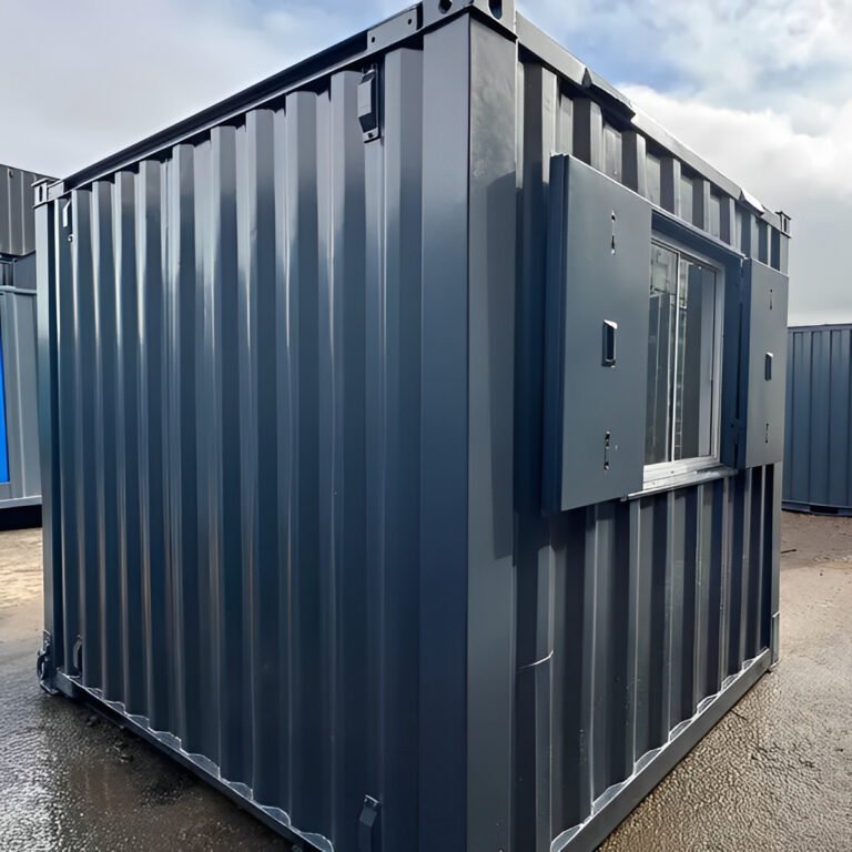 Bürocontainer mit Fenster, Heizung und Eingangstür – Grau